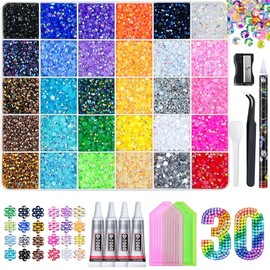 30000 Pcs Resin Jelly Rhinestones Kit, 30 Colors 3mm Flatback Gems with 4 Pcs B7000 Glue & Tools, All-in-One Bedazzling Kit for Tumblers Clothes Shoes, Perfect DIY Gifts for Girls