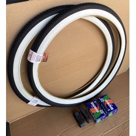 Duro 26" x 2.125 Beach Cruiser Bike White Wall Tires + Tubes Set DURO Brick Lowrider