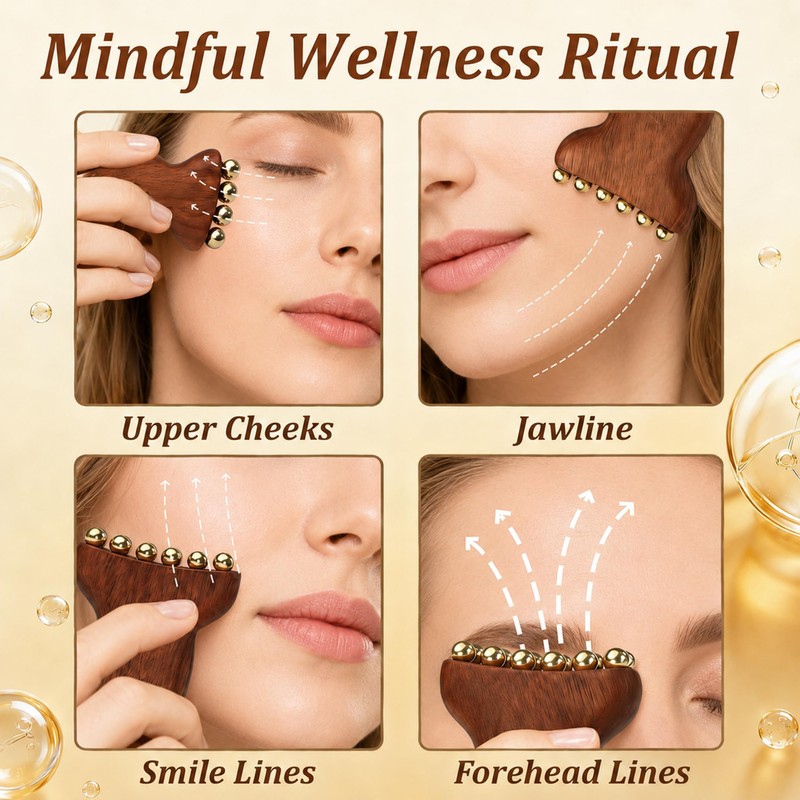 2Pcs Sandalwood Massager with Copper Beads, 2-in-1 Acupressure Roller and