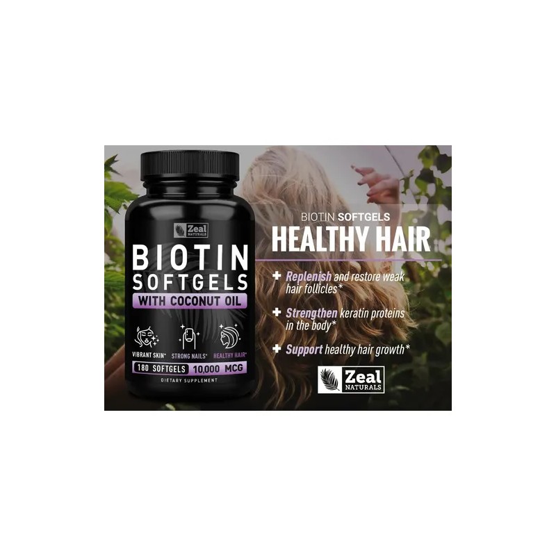 Zeal Naturals Biotin 10000mcg Para Cabello 180 Caps