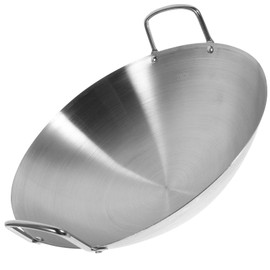 BESTonZON Wok Stainless Steel Dual Handled Round Bottom Traditional Canton Style Frying Pan Cooking Pot for Kitchen Restaurant Home 28cm Stainless Steel Wok