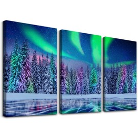 Lapremoly Canvas Wall Art For Living Room Wall Decorations For Bedroom Stretched And Framed Canvas Prints Paintings Aurora Scenery Pictures 3 Piece Bathroom Wall Decor Ready To Hang For Home Decor