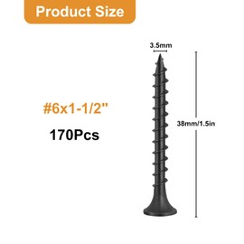 VGBUY 170pcs #6 × 1-1/2 inch Drywall Screws, Black Wood Screws, Coarse Thread Sheetrock Screws, Phillips Head Drive, High Hardness Black Screws for Drywall, Sheetrock, Wood