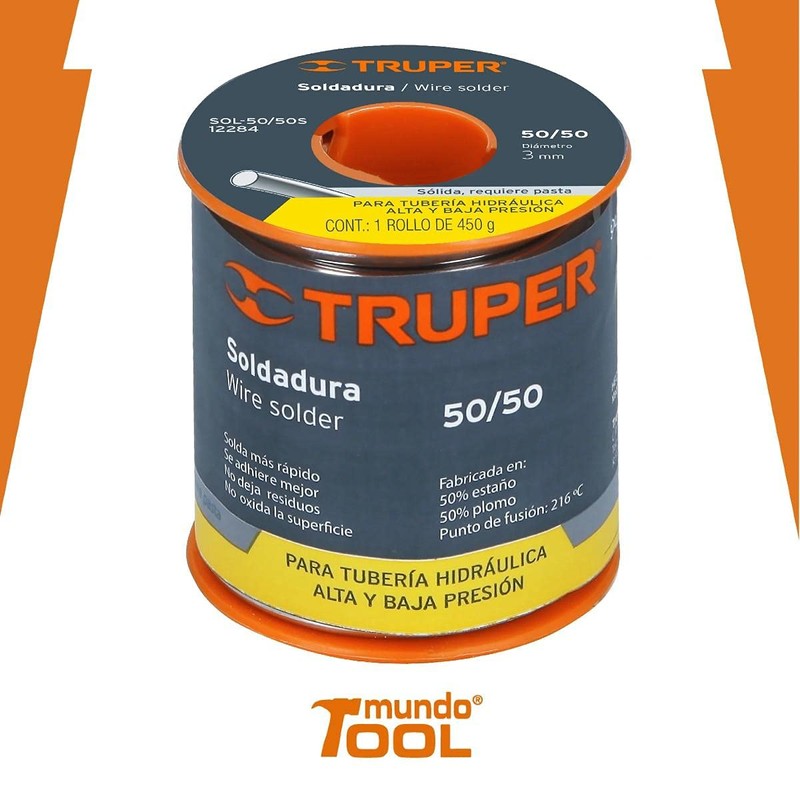 TRUPER Soldadura sólida 50/50 para tubería hidráulica, 450 g Truper