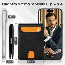 XZVXZV Slim Wallet for Men,Money Clip Minimalist Card Wallet RFID Blocking Front Pocket Bifold Mens Wallet Thin Credit Card Holder with 11 Card Slots ID Window Crazy Horse Black