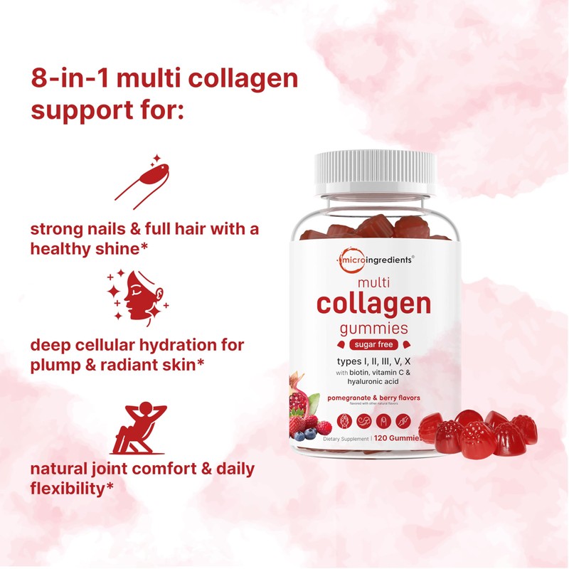Micro Ingredients Multi Collagen Peptides, 120 Collagen Gummies | Type