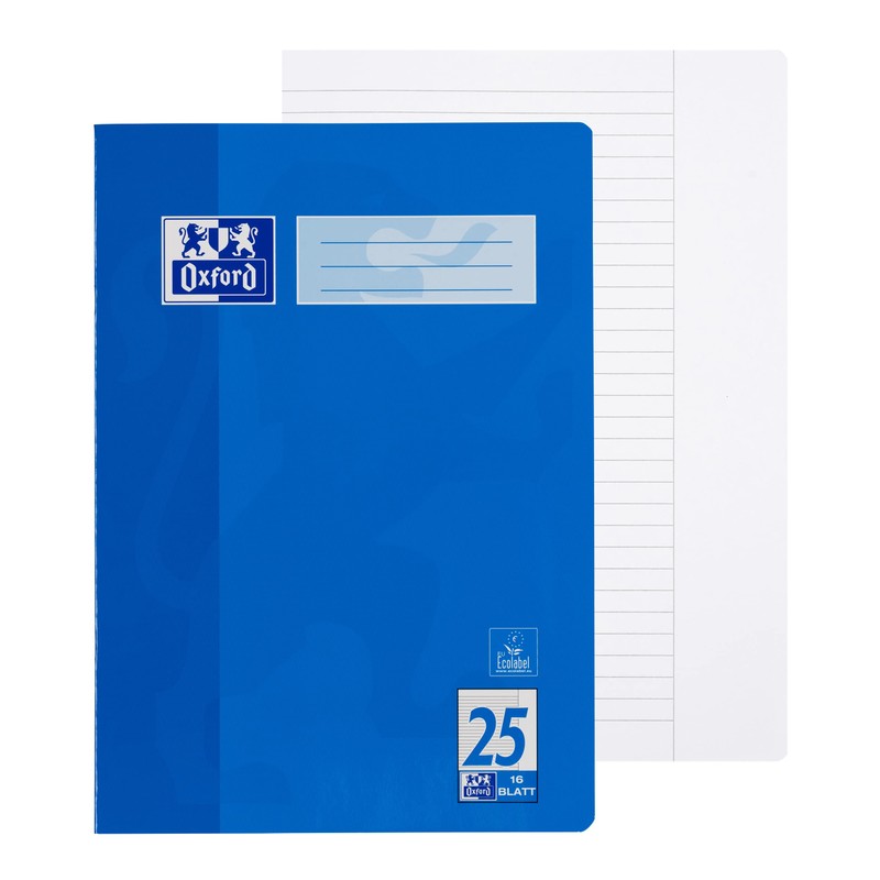 Oxford Schulheft A4, 16 Blatt, Lineatur 25, liniert, 5 Stück