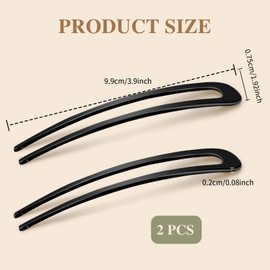 Rimoev 2 Pcs French Hair Pins, 3.9 Inch Metal Hair Pins for Women and Girls, Vintage Black U Shaped Hair Pins for Buns, Long and Thick Hair styles Accessories