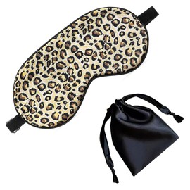 GGUFAY Seiden-Schlafmaske, Schlafmaske Frauen Seide Augenmaske Leoparden, mit verstellbaren Bändern, Mit Aufbewahrungstasche,lichtundurchlässige Schlaf Augenmaske für Frauen