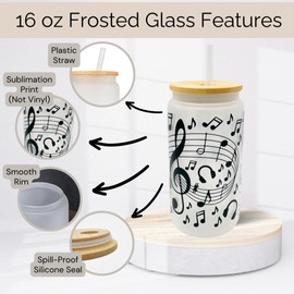 Sandpiper Ink - 16/20oz Frosted Glass With Bamboo Lid and Plastic Straw - Summer (Book Skeleton, 16oz)