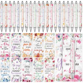 Sayglossy 20 Sets Spanish Floral Christian Gifts for Women Bulk Regalos Cristianos En Español Bible Verse Ballpoint Pen Inspirational Bookmark Religious Gift for Women Mothers Day Nurse Teacher