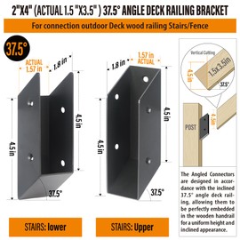 WOCEPU 37.5°Stair Angle Stainless Steel Deck Railing Brackets Connectors for 2"x4" (Actual 1.5"x3.5") Railing Wood Post (4 Pair)