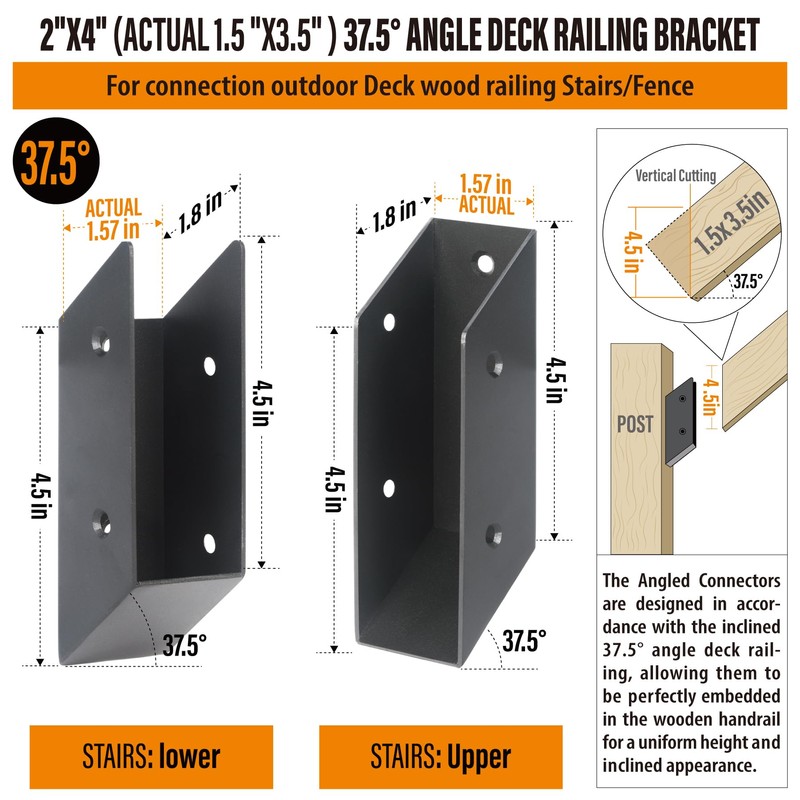 WOCEPU 37.5°Stair Angle Stainless Steel Deck Railing Brackets Connectors for