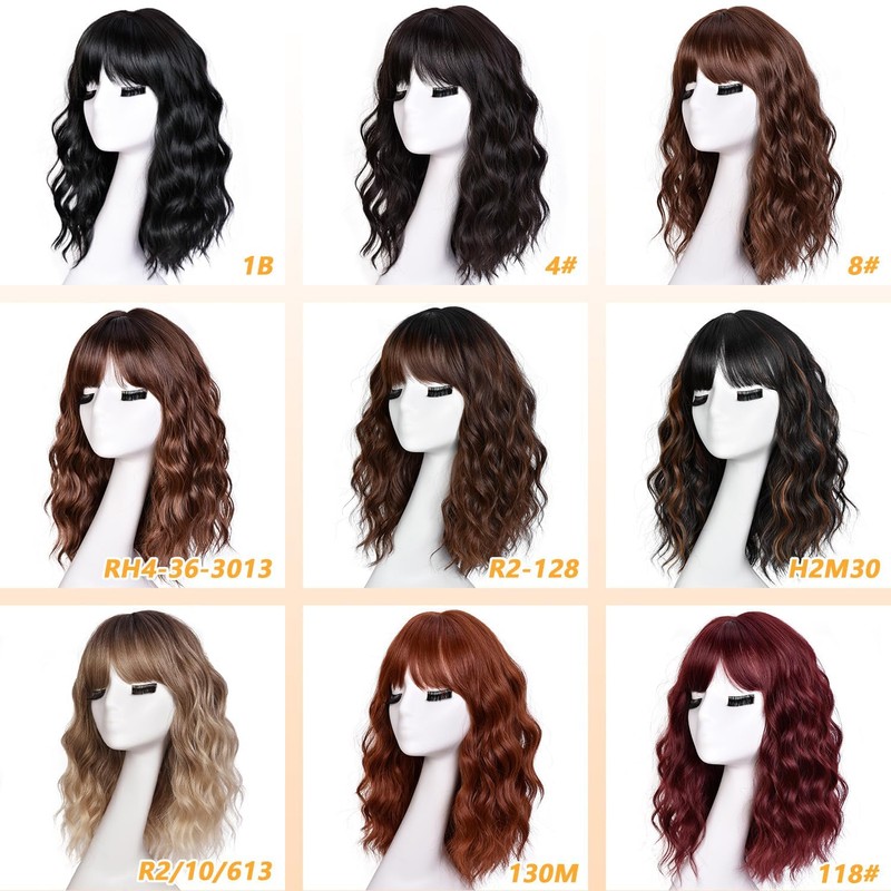 RUNM Short Bob Wavy Wigs for Women Black Mix Brown
