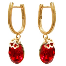 Navachi 18k Gold Plated Metal Flower Crystal Oval Rose-Red Zircon Az2410e Hoop Earrings