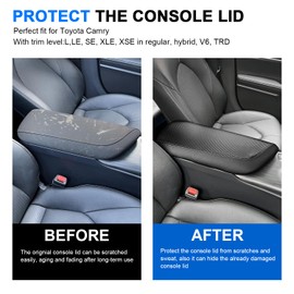REMOCH Center Console Armrest Cover for Toyota Camry Accessories 2024 2023-2018 Interior Camry SE/XSE Leather Arm Rest Seat Cover Middle Console Box Lid Protector(New Carbon Fiber Texture)