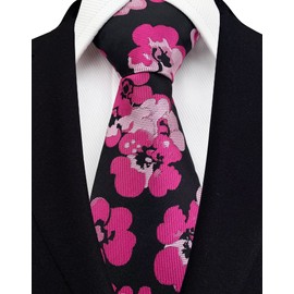 Vizakiss Floral Ties for Men Cravat Jacquard Luxury Wedding Neckties for Groomsmen, Black Fuchsia Pink, One Size