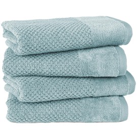 Pure Label 4-Piece Hand Towel Set with Hanging Loops, Made of 100% Cotton, Absorbent, Soft and Oeko-Tex Certified, Pack of 4 Hand Towels 50 x 100 cm, Made of Finest Cotton, Blue - Light Turquoise