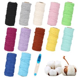 Yuragim Pack of 12 Macrame Yarn, 2 mm x 30 m Cotton Yarn, Cotton Cord, Cotton Cord, Macrame Yarn for DIY Crafts, Knitting, Wall Hanging, Hanging Basket, Plant