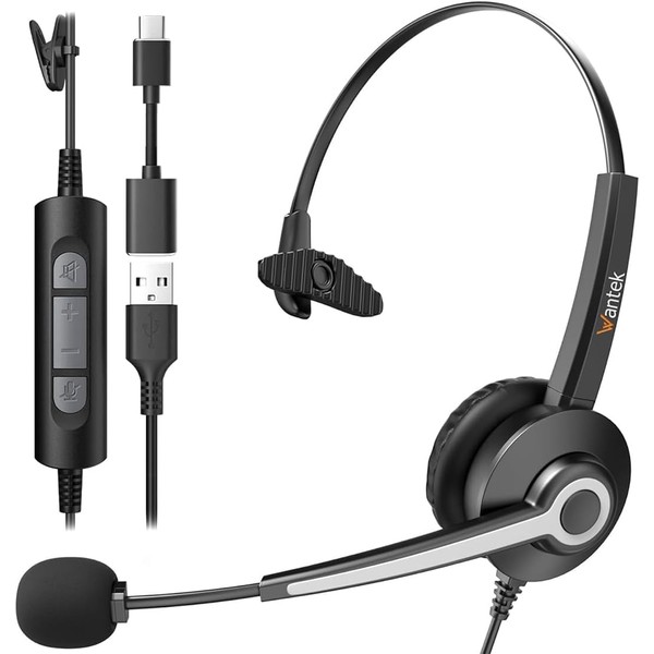 Wantek USB Headsets with Microphone for Work, Stereo Computer Headset