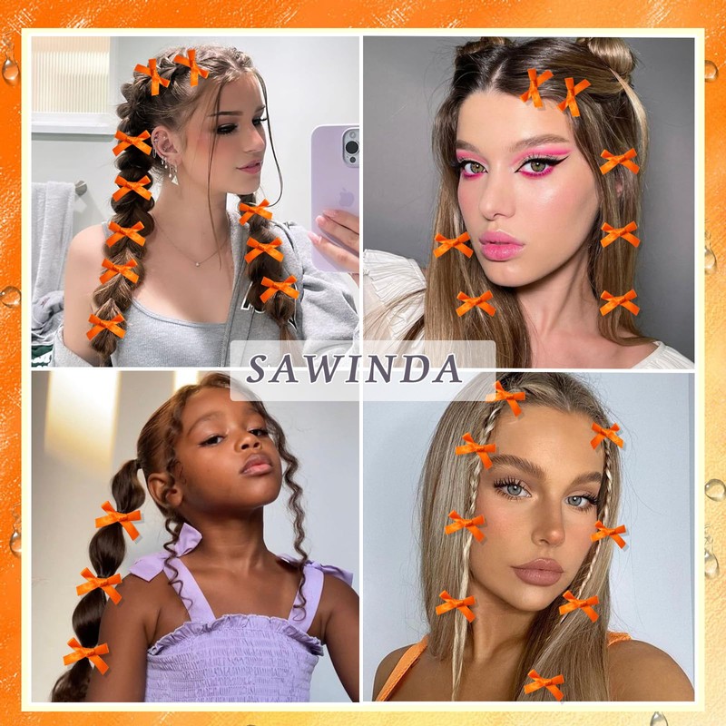 SAWINDA 20Pcs Mini Orange Bow Hair Clips Cute Hair Bows
