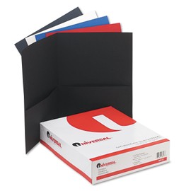 Universal 56613 Two-Pocket Portfolio, Embossed Leather Grain Paper, Assorted Colors, 25/Box