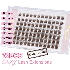 EMEDA Dark Brown Individual Cluster Eyelashes D Curl Mix 8 mm 10 mm 12 mm DIY Eyelash Extension Clear Band Natural Brown Eyelash Line Coloured Cluster Eyelashes (Dark Brown)