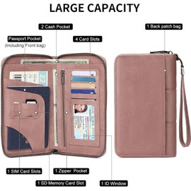 Porta Pasaporte Familiar, Porta Pasaporte de Cuero PU con Bloqueo RFID, Funda de Pasaporte Gran Capacidad Impermeable Pasaporte de Viajes con Soporte para Bolígrafo, Tarjetas de Crédito (Rosa)