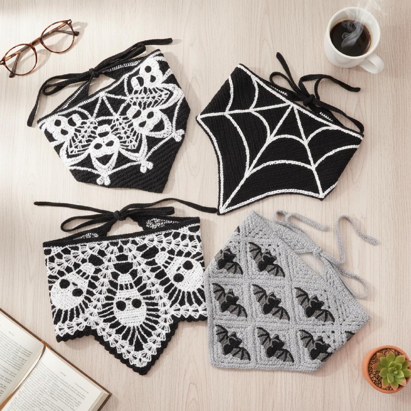JATEBI 4 Pcs Skull Headbands Bat Crochet Spiderweb Gothic Head
