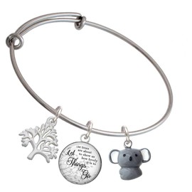 Delight Jewelry Resin Koala Bear Silvertone Let Things Go Tree Charm Bangle Bracelet
