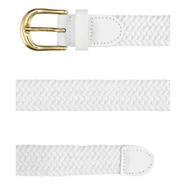 Streeze Ladies Stretch Belts - 5 Sizes Elasticated Woven Braided Fabric. 1 inch Wide with Gold Buckle (Small, White)