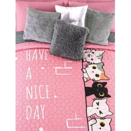 Concord Colcha Rosa Gatitos Matrimonial /individual Concord