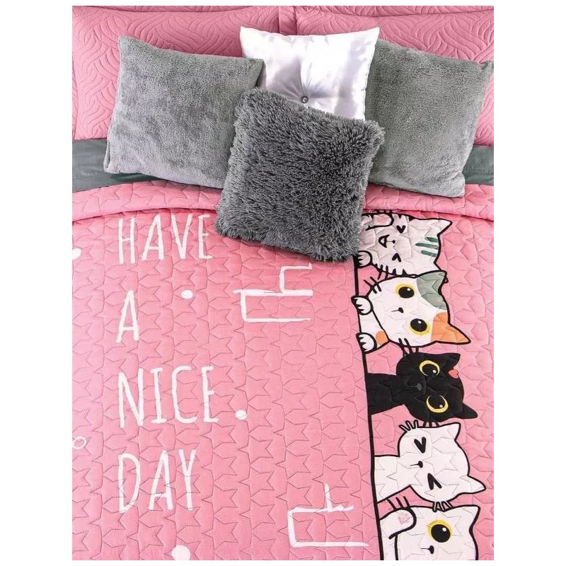 Concord Colcha Rosa Gatitos Matrimonial /individual Concord