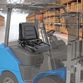 JAYGOVAN Universal Fold Down Forklift Seat,Adjustable Forklift Seat Replacement W/Retractable Safety Belt Tractor Seat Heavy Machinery Seats for Forklifts, Dozers, Aerial Lifts,Floor Scrubbers