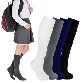 FNA Fashions® Childrens Back 2 School 3 Pairs Knee High Socks Kids Plain Cotton Rich Socks (Black, 12-3)