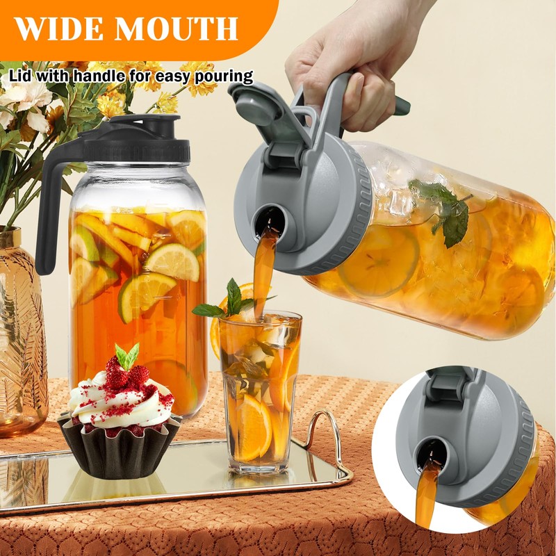 3 Pack Glass Pitchers with Lid, 64 oz Sun Tea