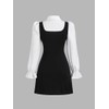 Women Short Dresses 2 in 1 Colorblock Turndown Collar Lantern