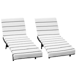 COTTON CRAFT Pool Lounge Chair Cover - 2 Pack Terry Towel Chaise Lounge Cover - Soft Cotton Absorbent Striped Towel Beach Chair Cover - Oversized 32 in W x 82 in Length x 7 in Pocket – White Black