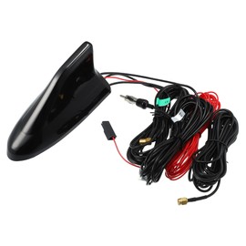 X AUTOHAUX DAB DAB Aerial Car Radio Aerial DAB Splitter Adapter AM FM Aerial to DAB Shark Fin Shaped Roof Antenna Signal Amplifier with Cable Black