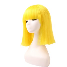 Prettyland Event Ladies Bob Straight Bangs Wig Medium Length Short Straight Heat Resistant Wig for Show Carnival Yellow C641