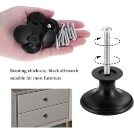 KAHEIGN 24Pcs Round Cabinet Knobs, 30mm Matted Black Mushroom Drawer Knobs Door Pull Handle for Single Hole Cupboard Wardrobe Furniture - with 24Pcs Screws
