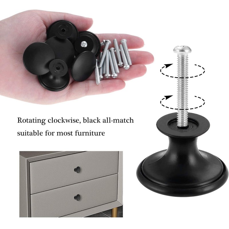 KAHEIGN 24Pcs Round Cabinet Knobs, 30mm Matted Black Mushroom Drawer