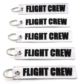 Rotary13B1 FLIGHT CREW - Jet Tag Key Chain WHITE/Black Letters 1 inch x 5 inches 100% Embroidered (5)