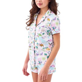 Oklihoe 2-Piece Monkey Pajamas Set for Women Button Down V Neck Summer Y2K Lounge Set for Beach Vacation Jammies Party Birthday Thanksgiving Gift(Camp, Small)