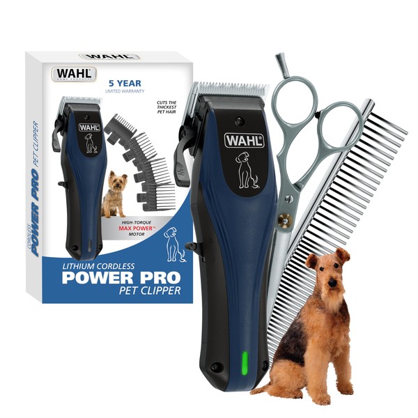 Wahl Power Pro Lithium Ion Rechargeable Cord Cordless Dog Grooming Kit - Heavy Duty Cordless Electric Dog Clippers for Grooming The Thickest Coats - Model 3024675