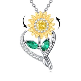 LWQQWL Sunflower Fidget Necklace 925 Sterling Silver You Are My Sunshine Pendant Anxiety Rotatable Jewelry Gifts for Women