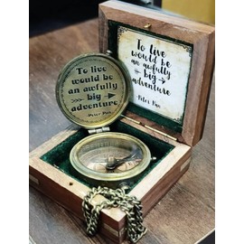 to Live Would Be an Awfully Big Adventure Antique Nautical Vintage Inspirational Quote Engraved Compass with Wooden Box Scripture - Peter PAN, Camping Compass, Graduation Day, Baptism Gift, Lovers.