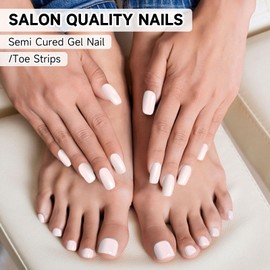 DUKASOU Semi Cured Gel Nail Strips & Toenail Stickers 2 Set (Nude Pink), Gel Nail Stickers, Long Lasting, Gifts for Women, Works with UV Lamps, Includes Prep Pads, NailFile & Wooden Stick