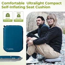 ATEPA Inflatable Seat Cushion Lightweight Self-Inflating Memory Foam Seat Cushion for Stadium Camping, Bleachers, Airplane Travel, Waterproof Portable Seat Cushion Chair Pad Blue