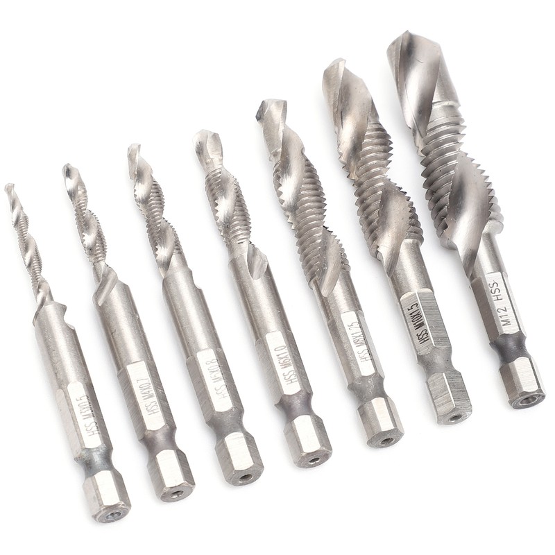 7Pcs Tap Set 1/4 Hex Shank Metric Drilling and Tapping